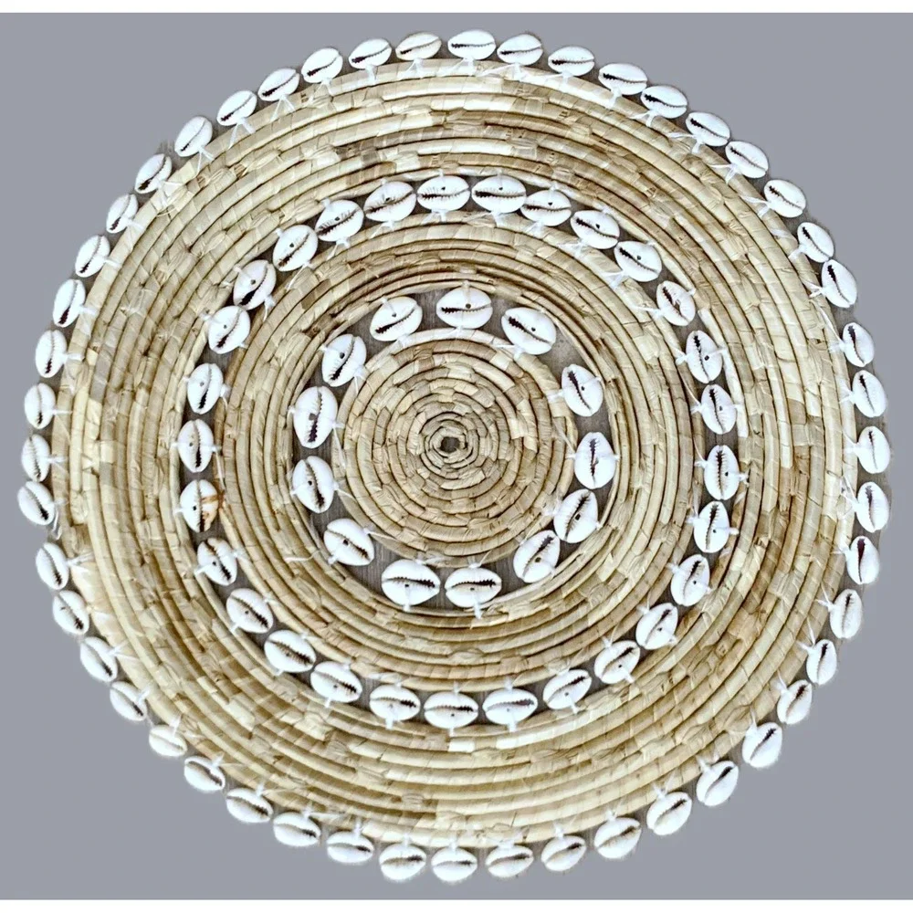 2 Placemats w 3 Rows Cowie Seashells Woven in Rattan Seagrass 14